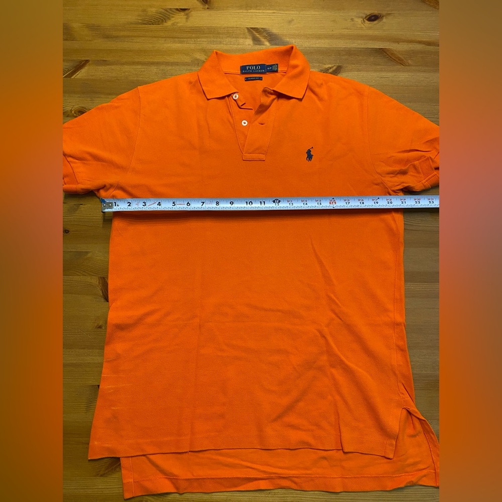 Ralph Lauren Mens Small Classic Fit Orange Polo Shirt Dark Blue Pony Mesh NWT